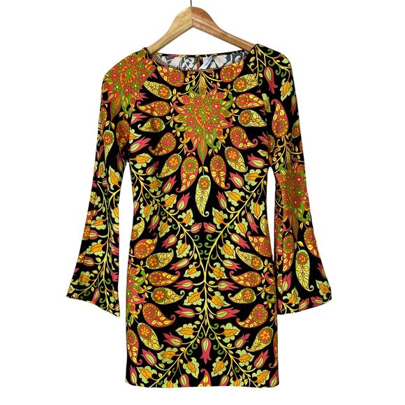 Zara Mini Dress Womens XS Multicolor Open Back Paisley Floral 70s Psychedelic - Picture 2 of 11